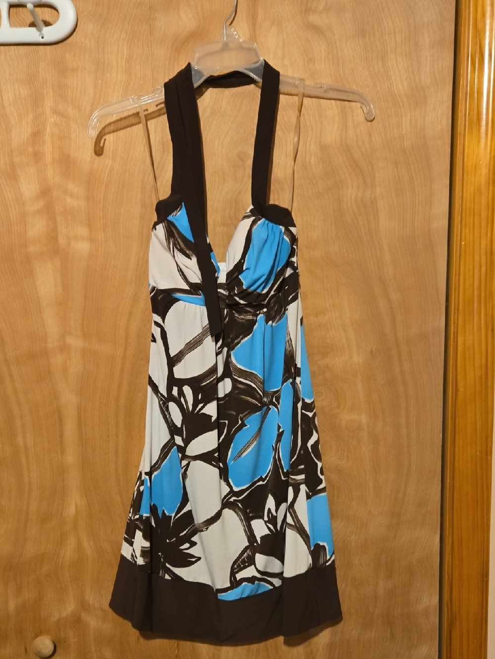 B. Smart Black, White & Blue Floral Halter Dress